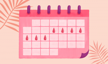 picture of a calendar showing days of menstruating signified by drops of blood