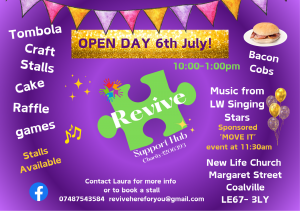 poster for revive café open day