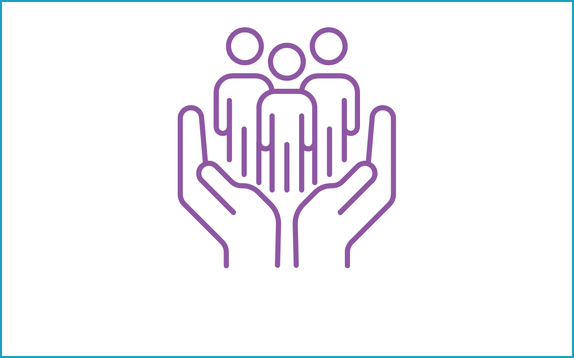 people in hands icon in purple