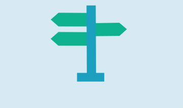 green and blue signpost on blue background