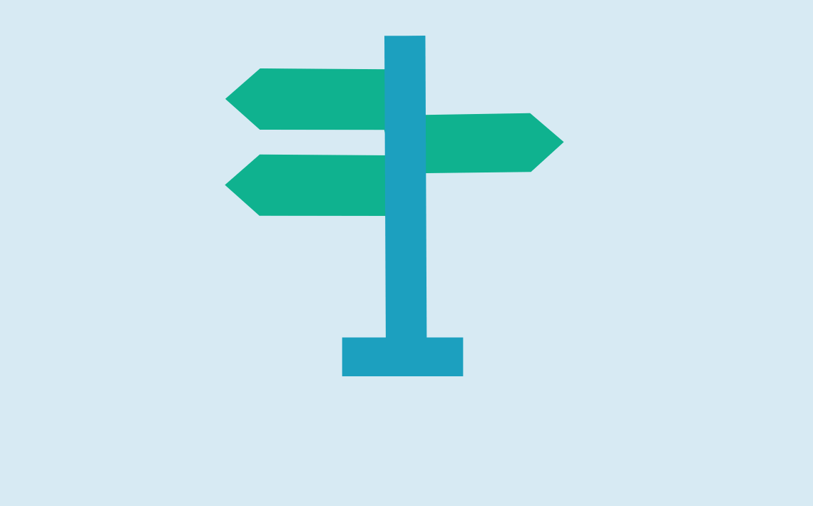 green and blue signpost on blue background