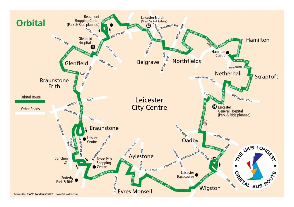 bus route map of Leicester orbital